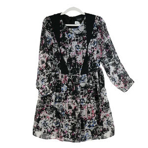 Topshop Black Floral Peasant Dress Womens Size 10 Cottage Core Blouson Lined